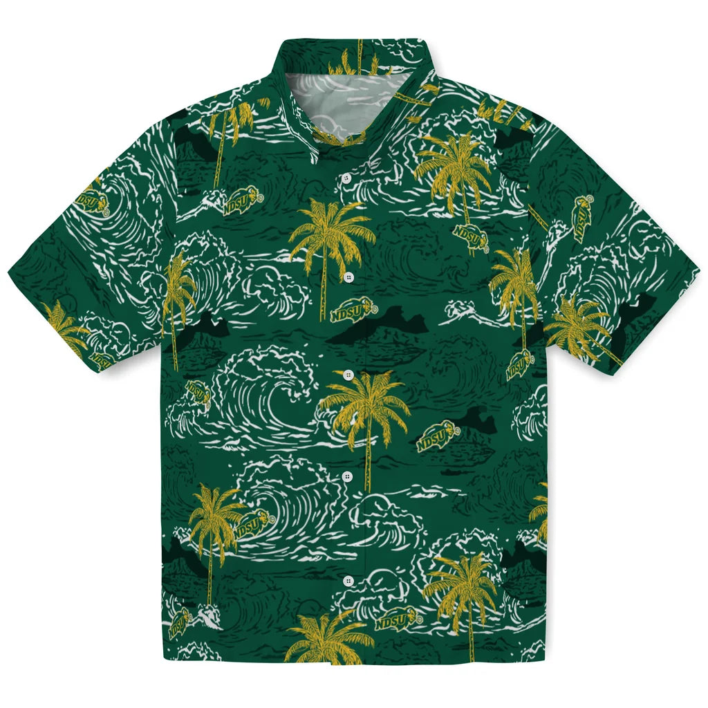 North Dakota State Bison Hawaiian Shirt - Wave Palm | Hula Hawaiian Shirts