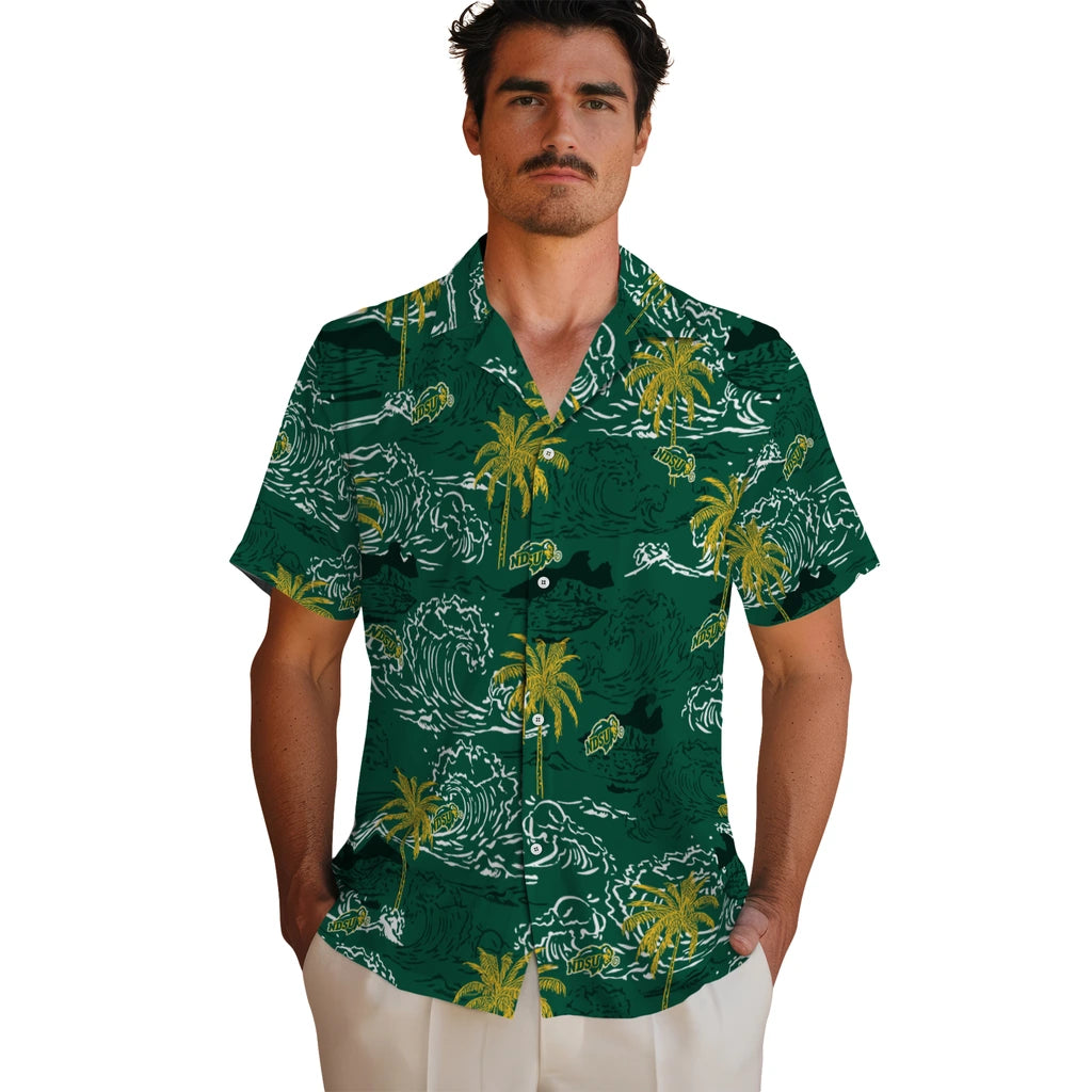 North Dakota State Bison Hawaiian Shirt - Wave Palm | Hula Hawaiian Shirts
