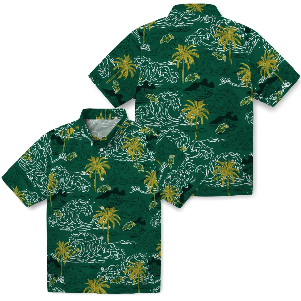 North Dakota State Bison Hawaiian Shirt - Wave Palm | Hula Hawaiian Shirts