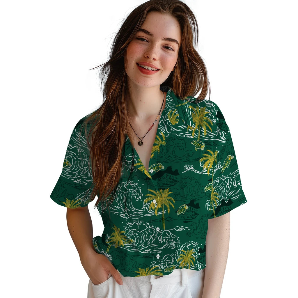North Dakota State Bison Hawaiian Shirt - Wave Palm | Hula Hawaiian Shirts
