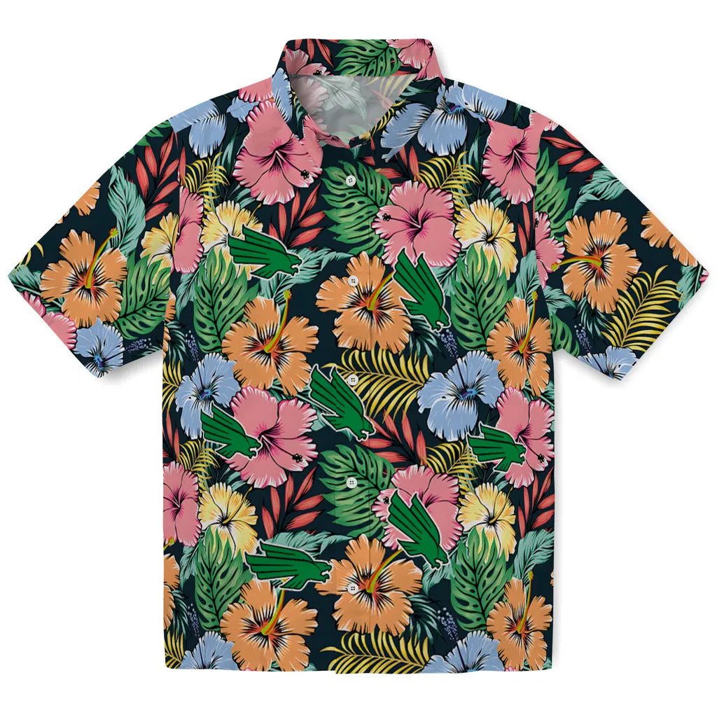North Texas Mean Green Hawaiian Shirt - Brilliant Hibiscus Garden | Hula Hawaiian Shirts