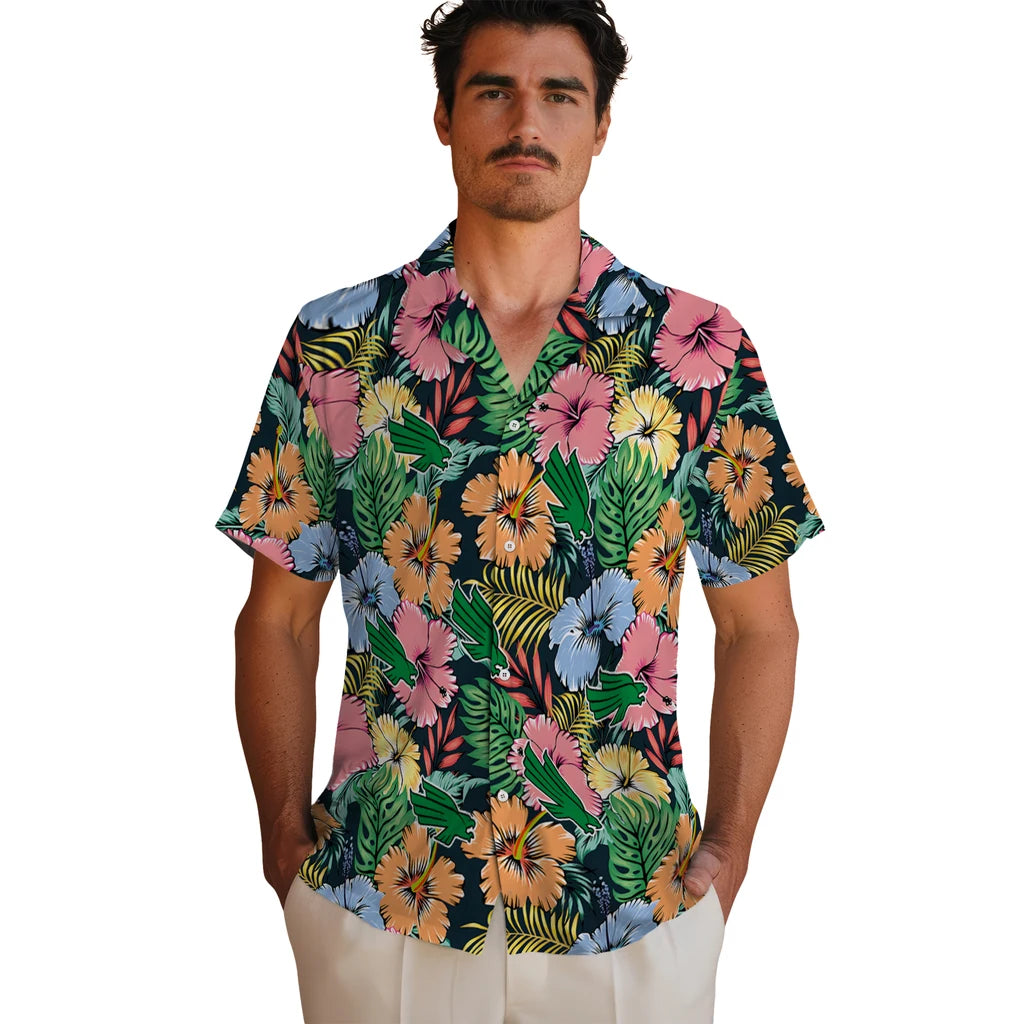 North Texas Mean Green Hawaiian Shirt - Brilliant Hibiscus Garden | Hula Hawaiian Shirts