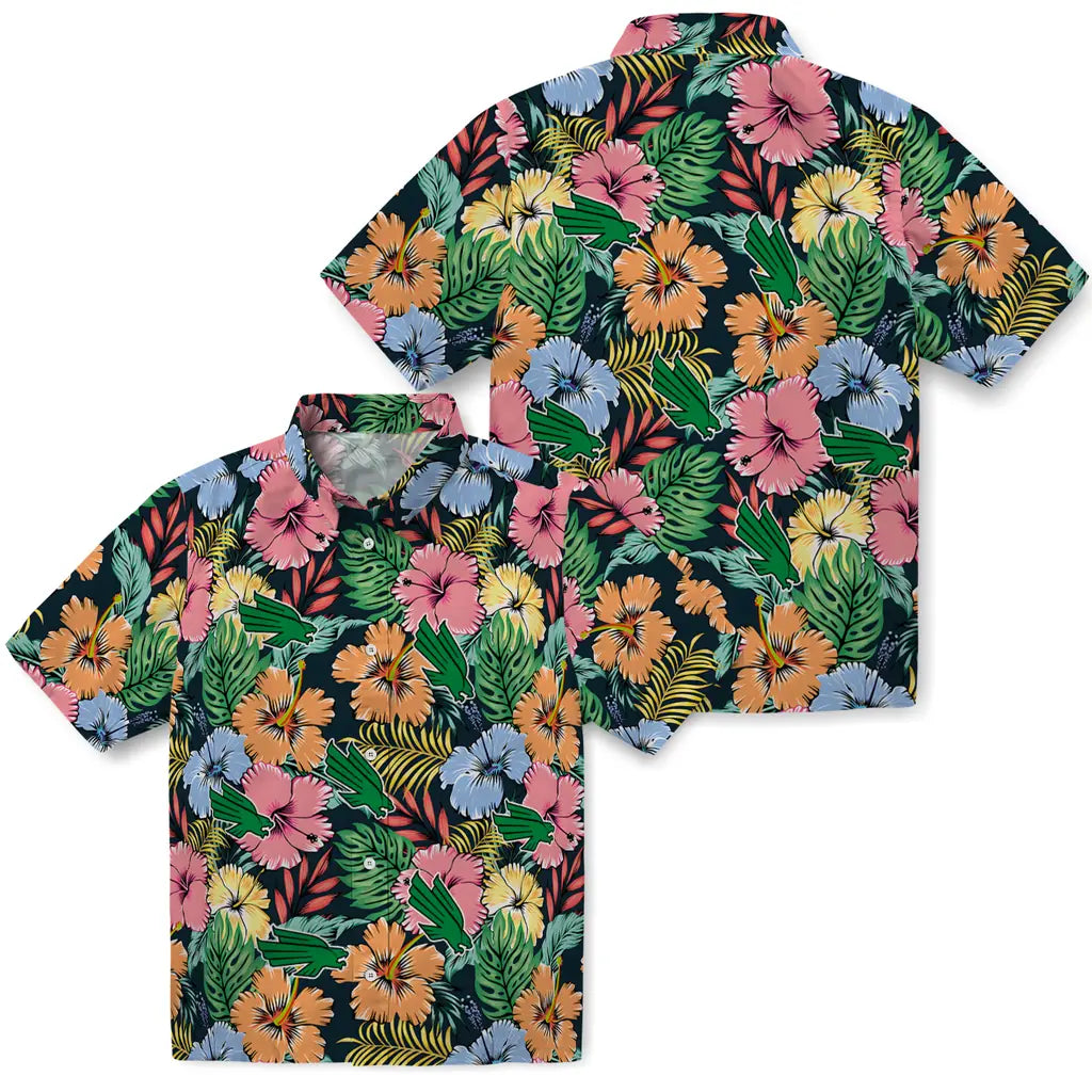 North Texas Mean Green Hawaiian Shirt - Brilliant Hibiscus Garden | Hula Hawaiian Shirts