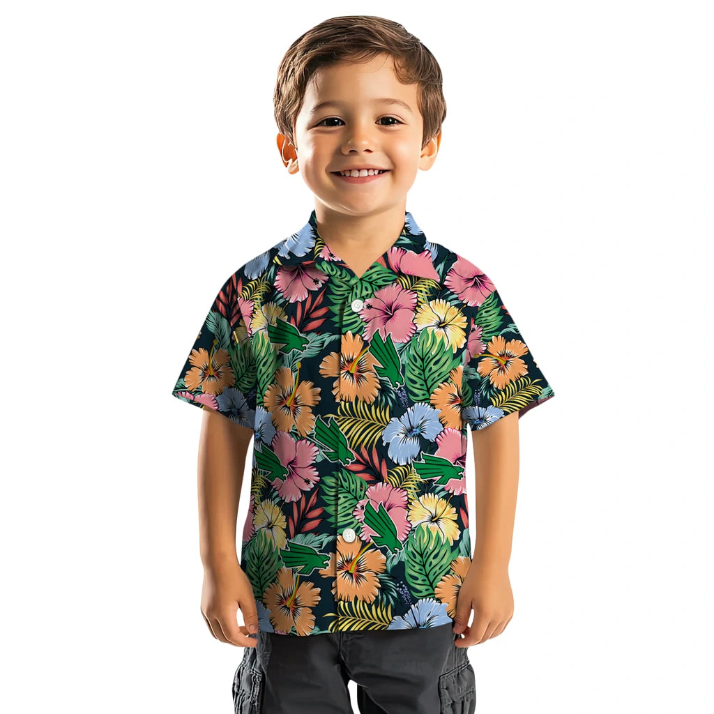 North Texas Mean Green Hawaiian Shirt - Brilliant Hibiscus Garden | Hula Hawaiian Shirts