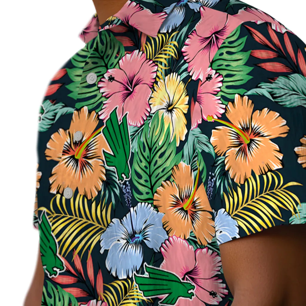 North Texas Mean Green Hawaiian Shirt - Brilliant Hibiscus Garden | Hula Hawaiian Shirts
