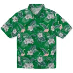 North Texas Mean Green Hawaiian Shirt - Flamingo and Hibiscus | Hula Hawaiian Shirts