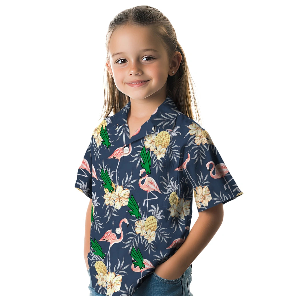 North Texas Mean Green Hawaiian Shirt - Flamingo Hibiscus | Hula Hawaiian Shirts