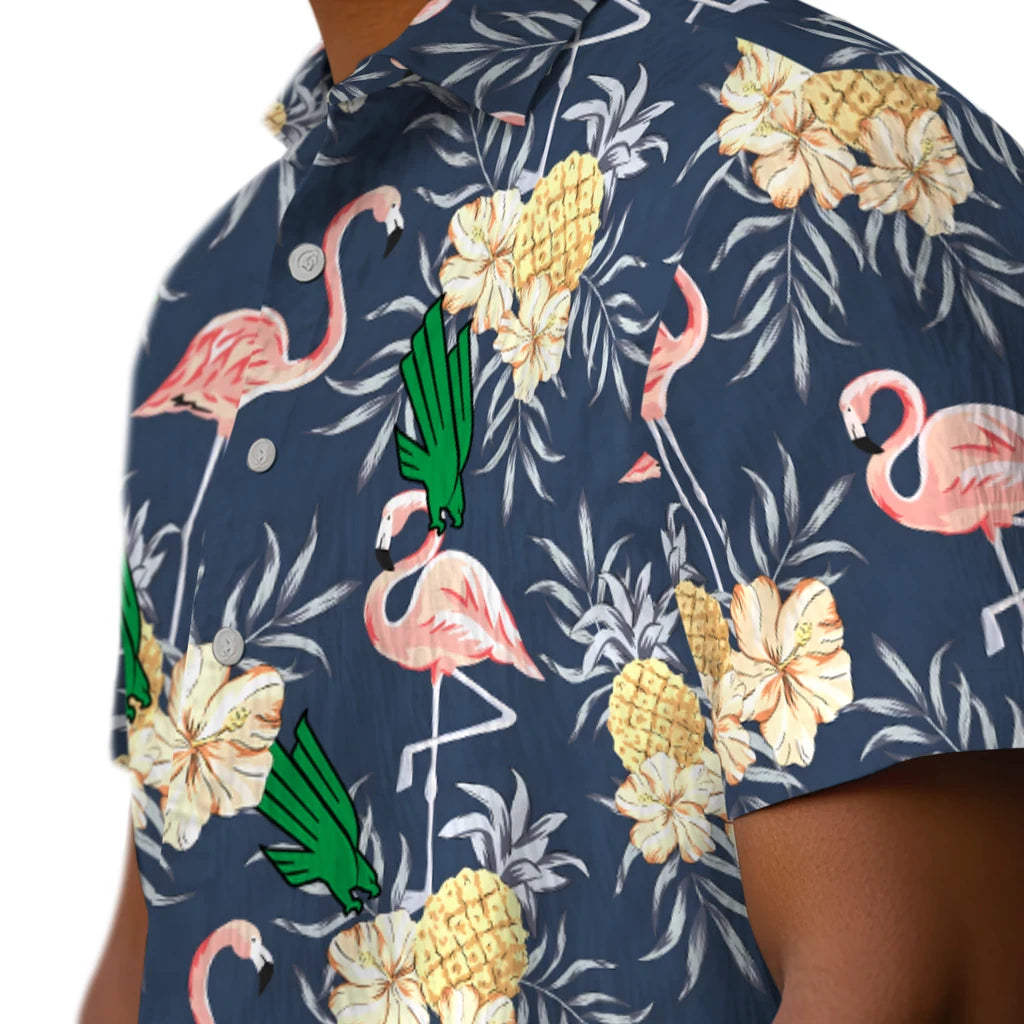 North Texas Mean Green Hawaiian Shirt - Flamingo Hibiscus | Hula Hawaiian Shirts