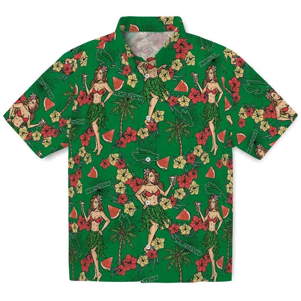 North Texas Mean Green Hawaiian Shirt - Hawaiian Girls Design | Hula Hawaiian Shirts