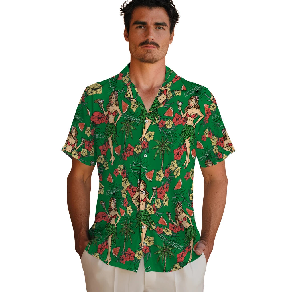 North Texas Mean Green Hawaiian Shirt - Hawaiian Girls Design | Hula Hawaiian Shirts
