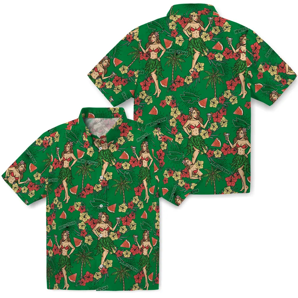 North Texas Mean Green Hawaiian Shirt - Hawaiian Girls Design | Hula Hawaiian Shirts