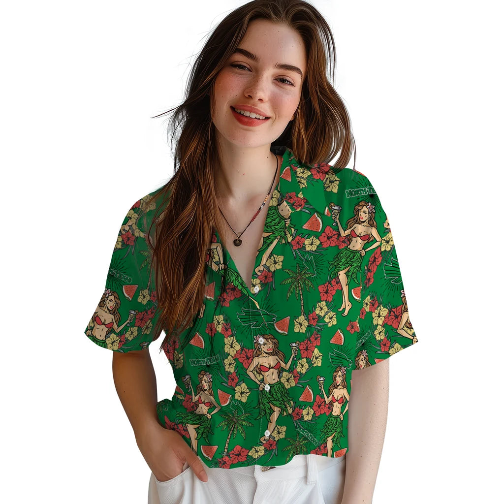 North Texas Mean Green Hawaiian Shirt - Hawaiian Girls Design | Hula Hawaiian Shirts