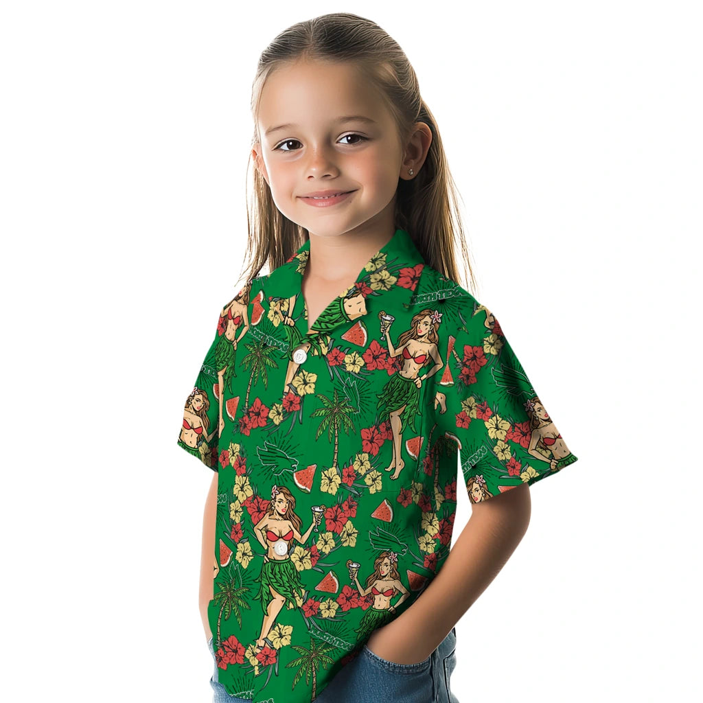 North Texas Mean Green Hawaiian Shirt - Hawaiian Girls Design | Hula Hawaiian Shirts