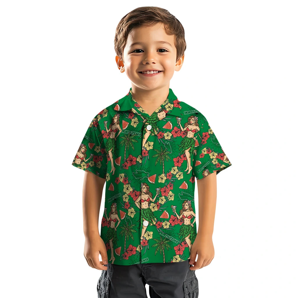 North Texas Mean Green Hawaiian Shirt - Hawaiian Girls Design | Hula Hawaiian Shirts