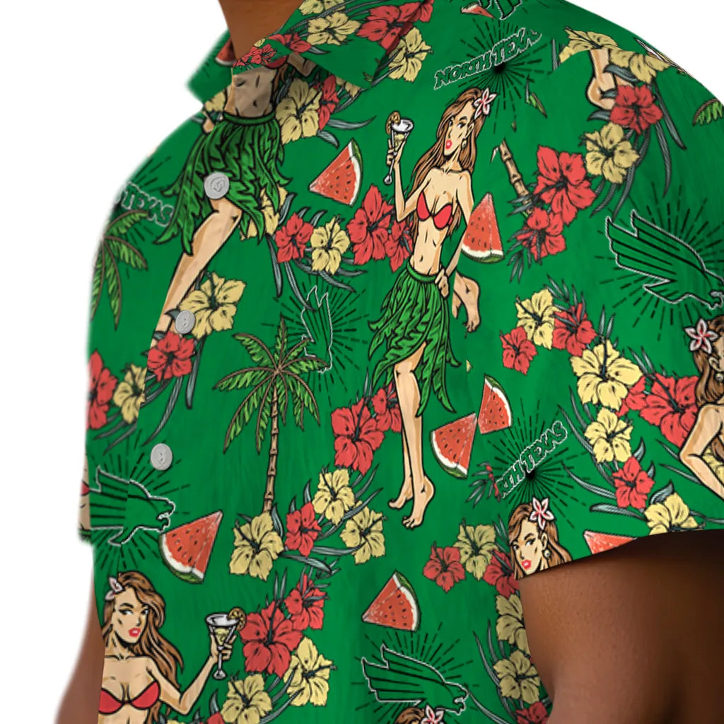 North Texas Mean Green Hawaiian Shirt - Hawaiian Girls Design | Hula Hawaiian Shirts