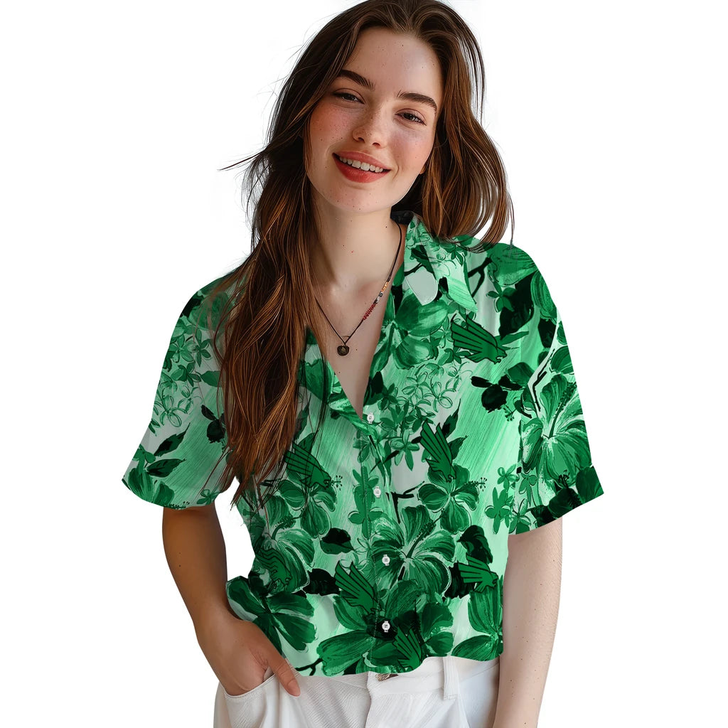 North Texas Mean Green Hawaiian Shirt - Hibiscus Arrangement | Hula Hawaiian Shirts