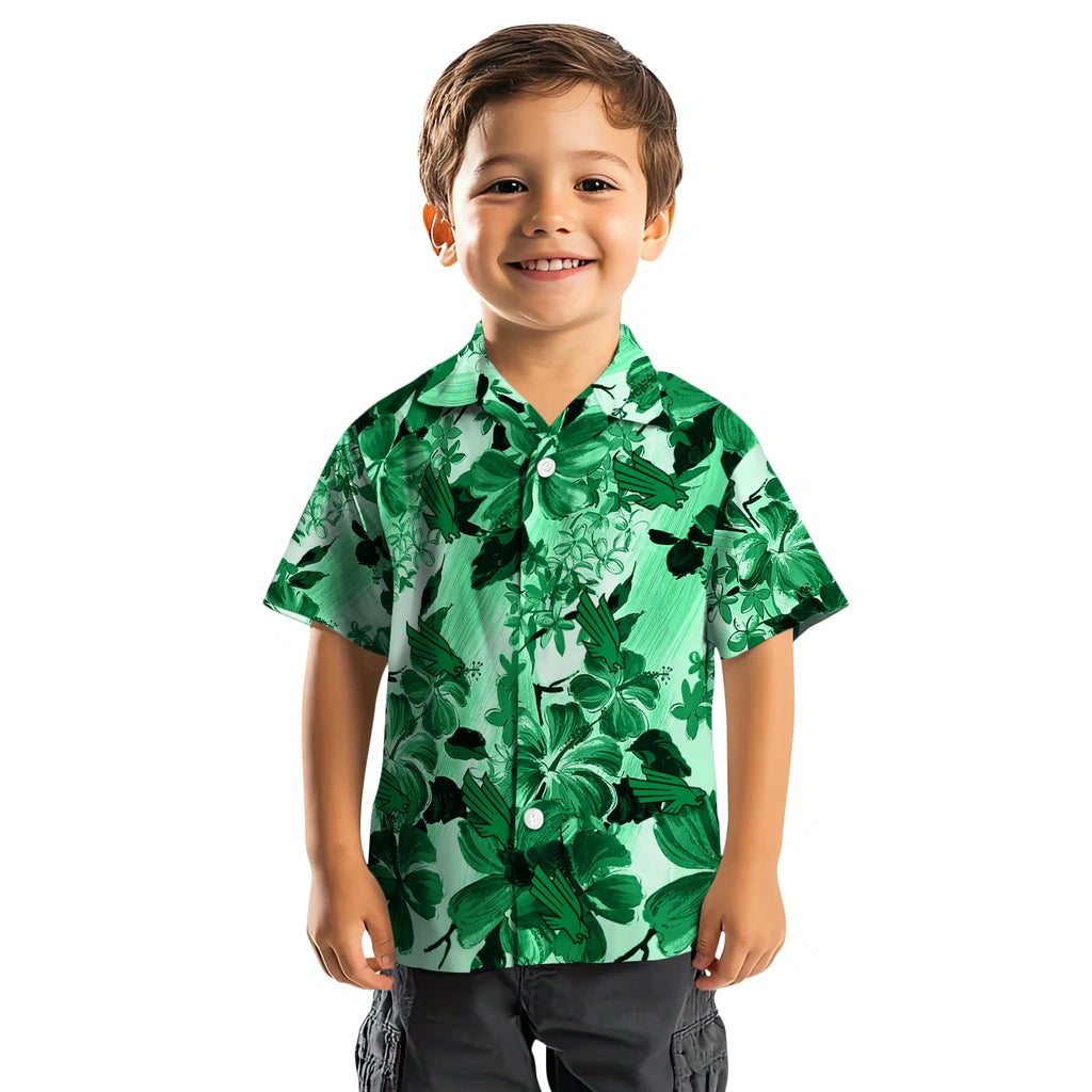 North Texas Mean Green Hawaiian Shirt - Hibiscus Arrangement | Hula Hawaiian Shirts