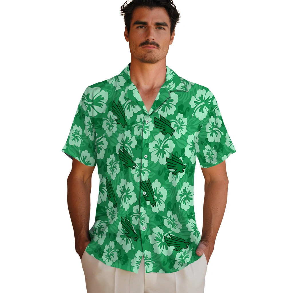 North Texas Mean Green Hawaiian Shirt - Hibiscus Cluster | Hula Hawaiian Shirts