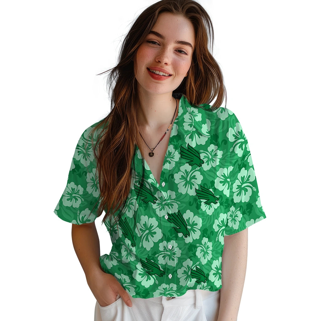 North Texas Mean Green Hawaiian Shirt - Hibiscus Cluster | Hula Hawaiian Shirts