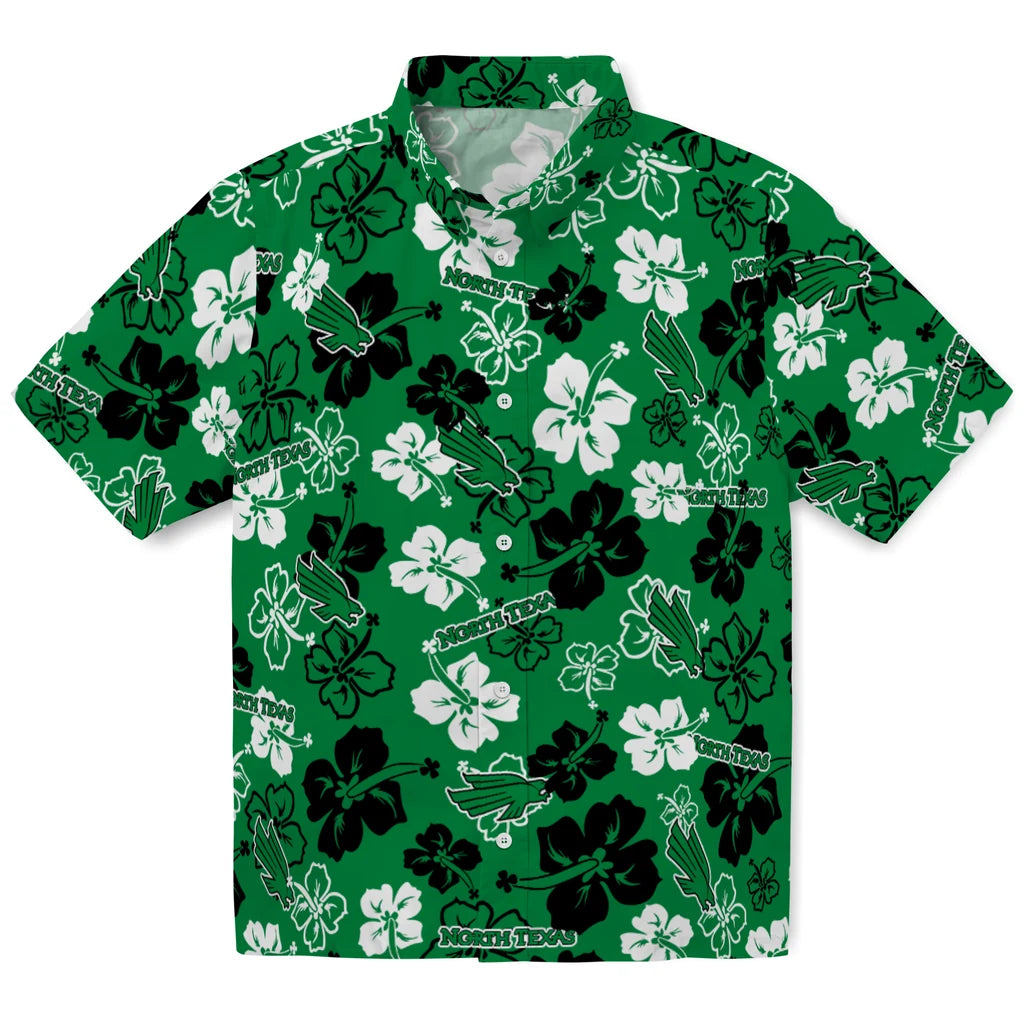 North Texas Mean Green Hawaiian Shirt - Hibiscus Flower Design | Hula Hawaiian Shirts