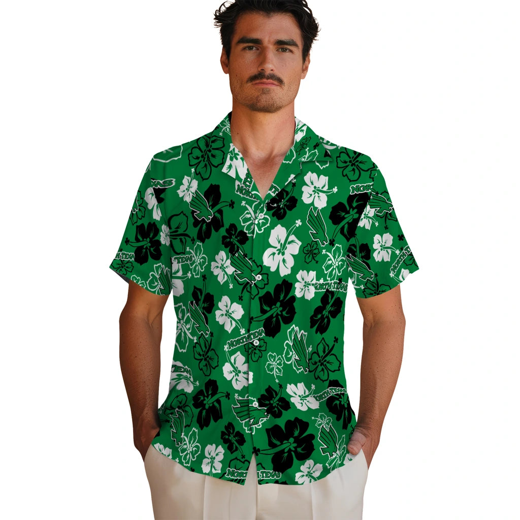 North Texas Mean Green Hawaiian Shirt - Hibiscus Flower Design | Hula Hawaiian Shirts