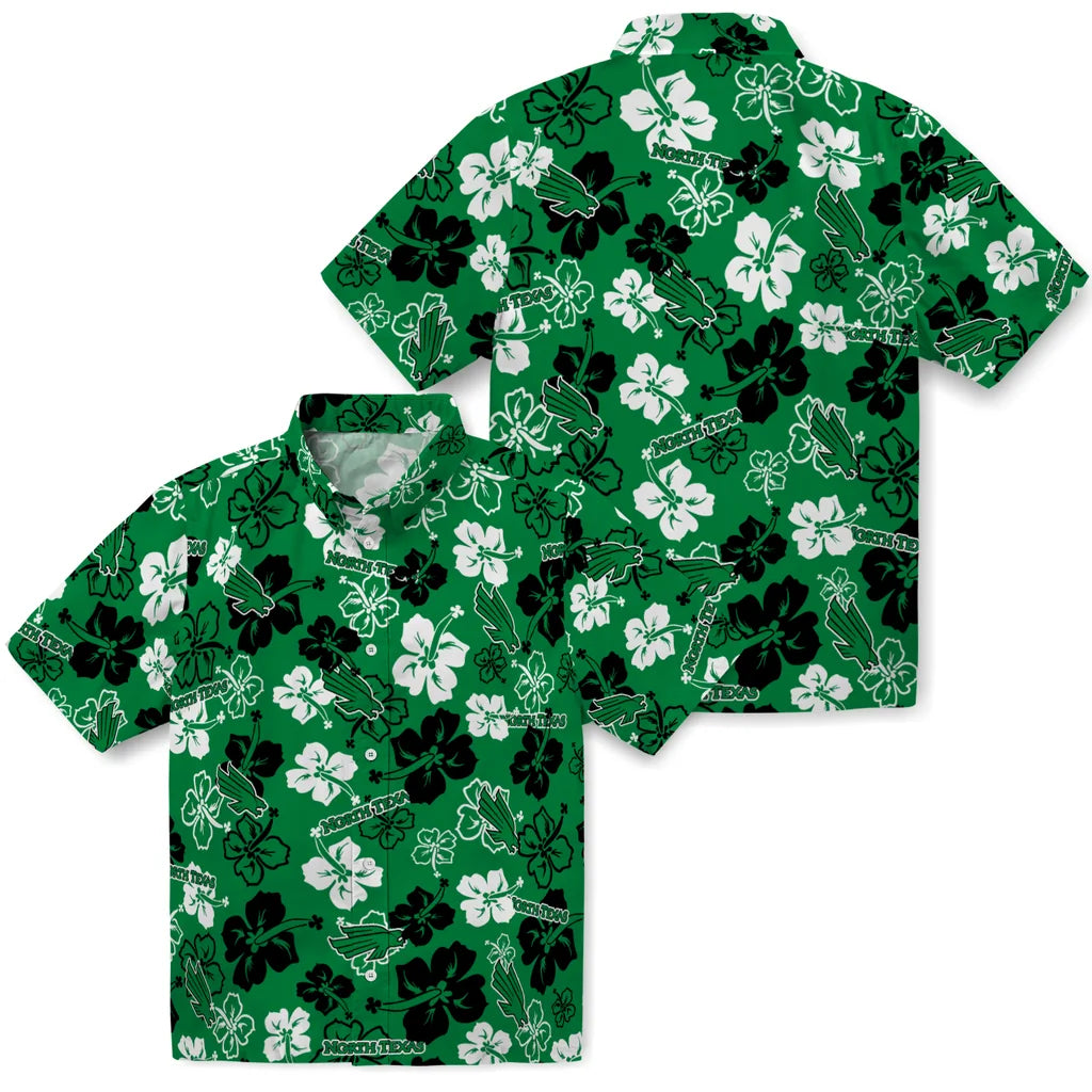 North Texas Mean Green Hawaiian Shirt - Hibiscus Flower Design | Hula Hawaiian Shirts