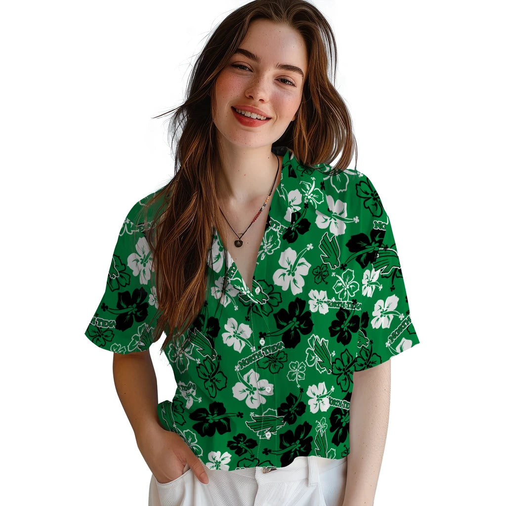 North Texas Mean Green Hawaiian Shirt - Hibiscus Flower Design | Hula Hawaiian Shirts