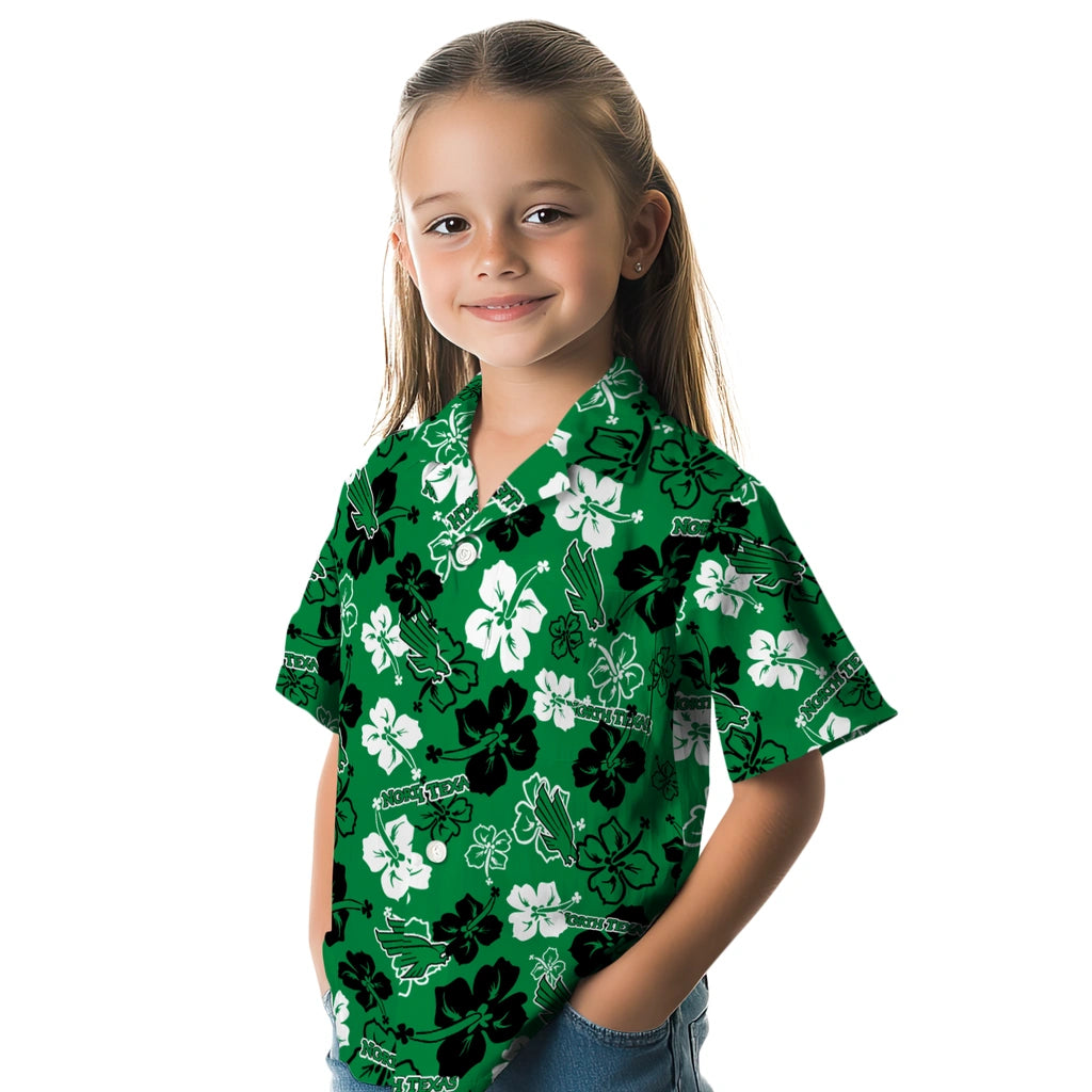 North Texas Mean Green Hawaiian Shirt - Hibiscus Flower Design | Hula Hawaiian Shirts