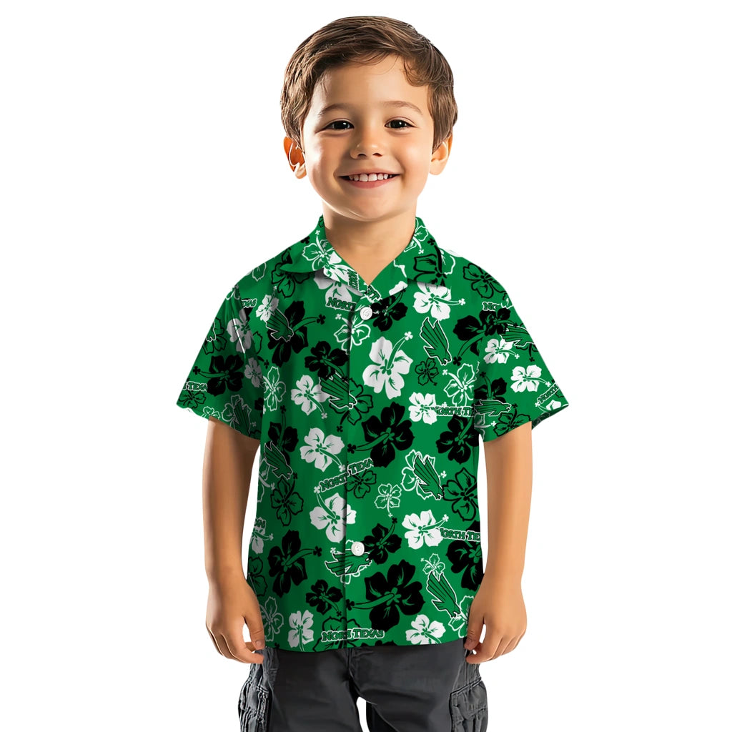 North Texas Mean Green Hawaiian Shirt - Hibiscus Flower Design | Hula Hawaiian Shirts