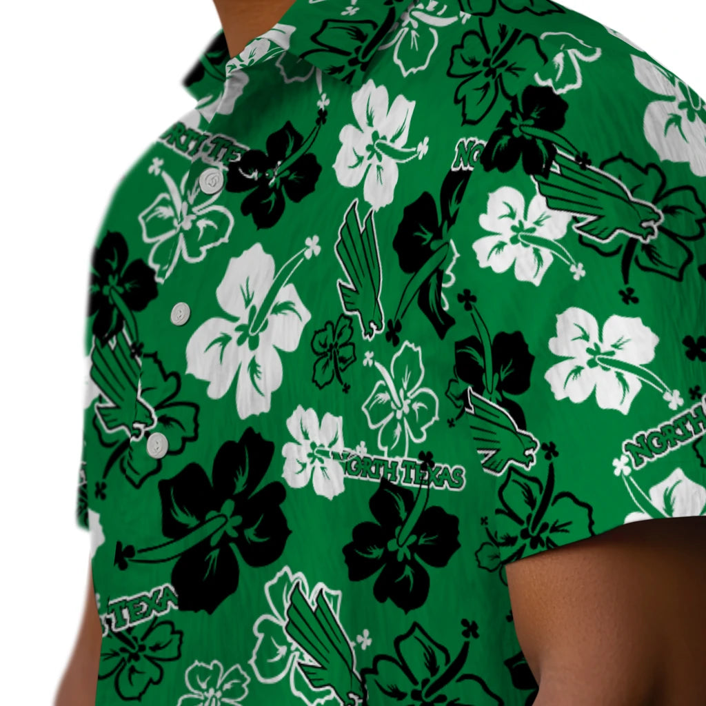 North Texas Mean Green Hawaiian Shirt - Hibiscus Flower Design | Hula Hawaiian Shirts