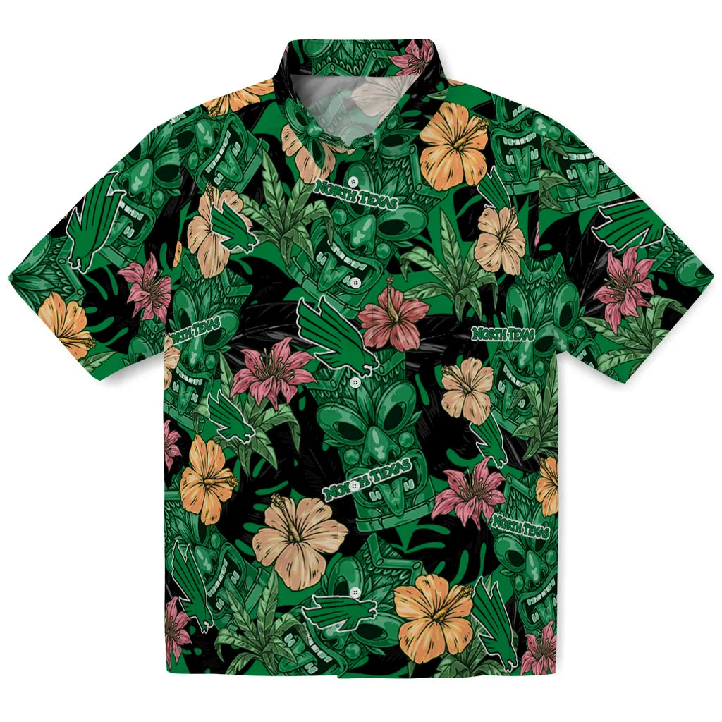 North Texas Mean Green Hawaiian Shirt - Hibiscus Tiki Jungle | Hula Hawaiian Shirts
