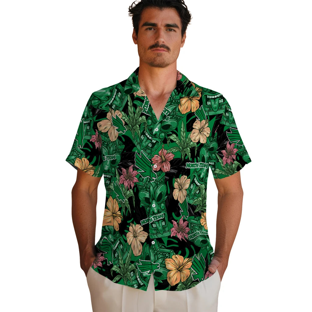 North Texas Mean Green Hawaiian Shirt - Hibiscus Tiki Jungle | Hula Hawaiian Shirts