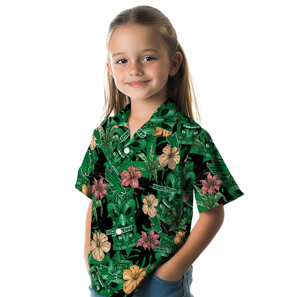 North Texas Mean Green Hawaiian Shirt - Hibiscus Tiki Jungle | Hula Hawaiian Shirts
