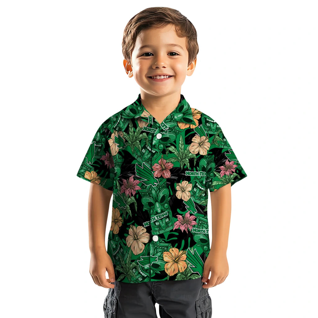 North Texas Mean Green Hawaiian Shirt - Hibiscus Tiki Jungle | Hula Hawaiian Shirts