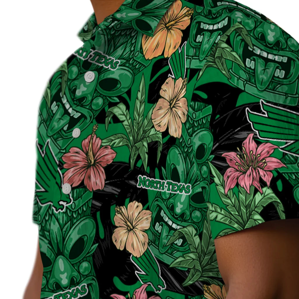 North Texas Mean Green Hawaiian Shirt - Hibiscus Tiki Jungle | Hula Hawaiian Shirts