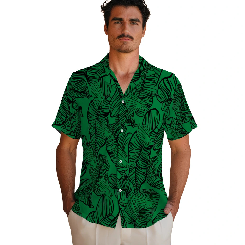 North Texas Mean Green Hawaiian Shirt - Leaf Outline | Hula Hawaiian Shirts