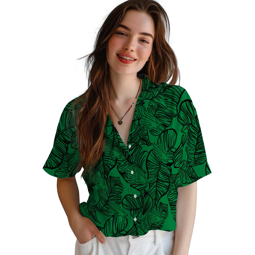 North Texas Mean Green Hawaiian Shirt - Leaf Outline | Hula Hawaiian Shirts