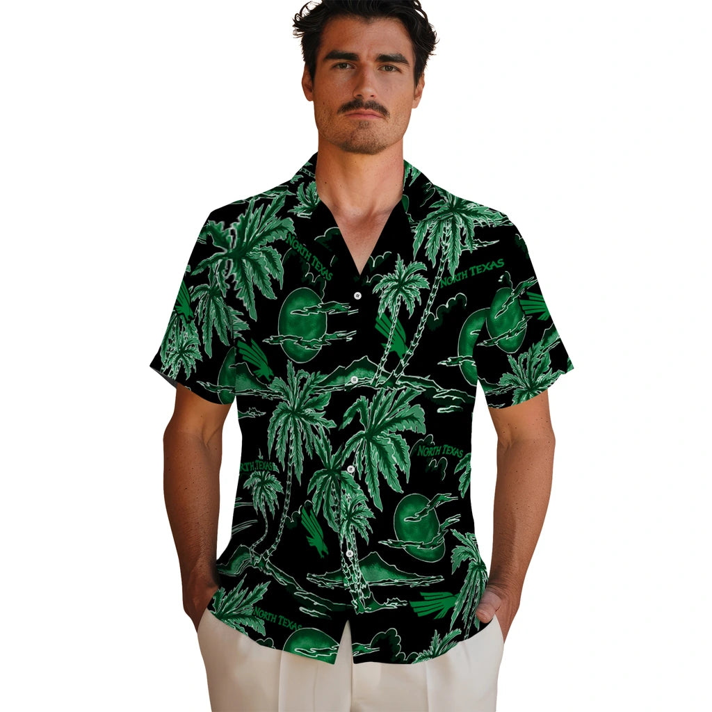 North Texas Mean Green Hawaiian Shirt - Palm Sunset | Hula Hawaiian Shirts