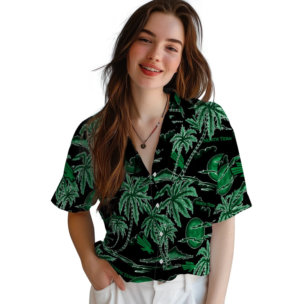 North Texas Mean Green Hawaiian Shirt - Palm Sunset | Hula Hawaiian Shirts