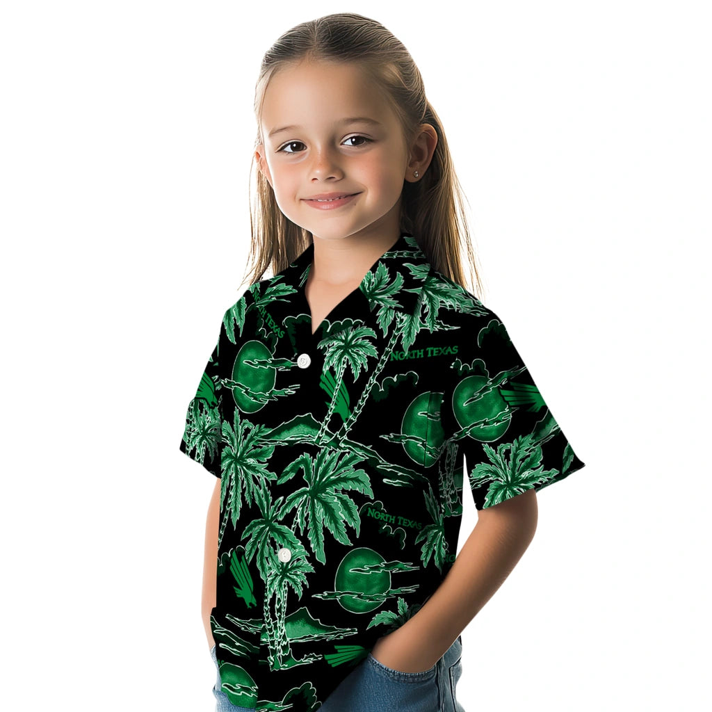 North Texas Mean Green Hawaiian Shirt - Palm Sunset | Hula Hawaiian Shirts