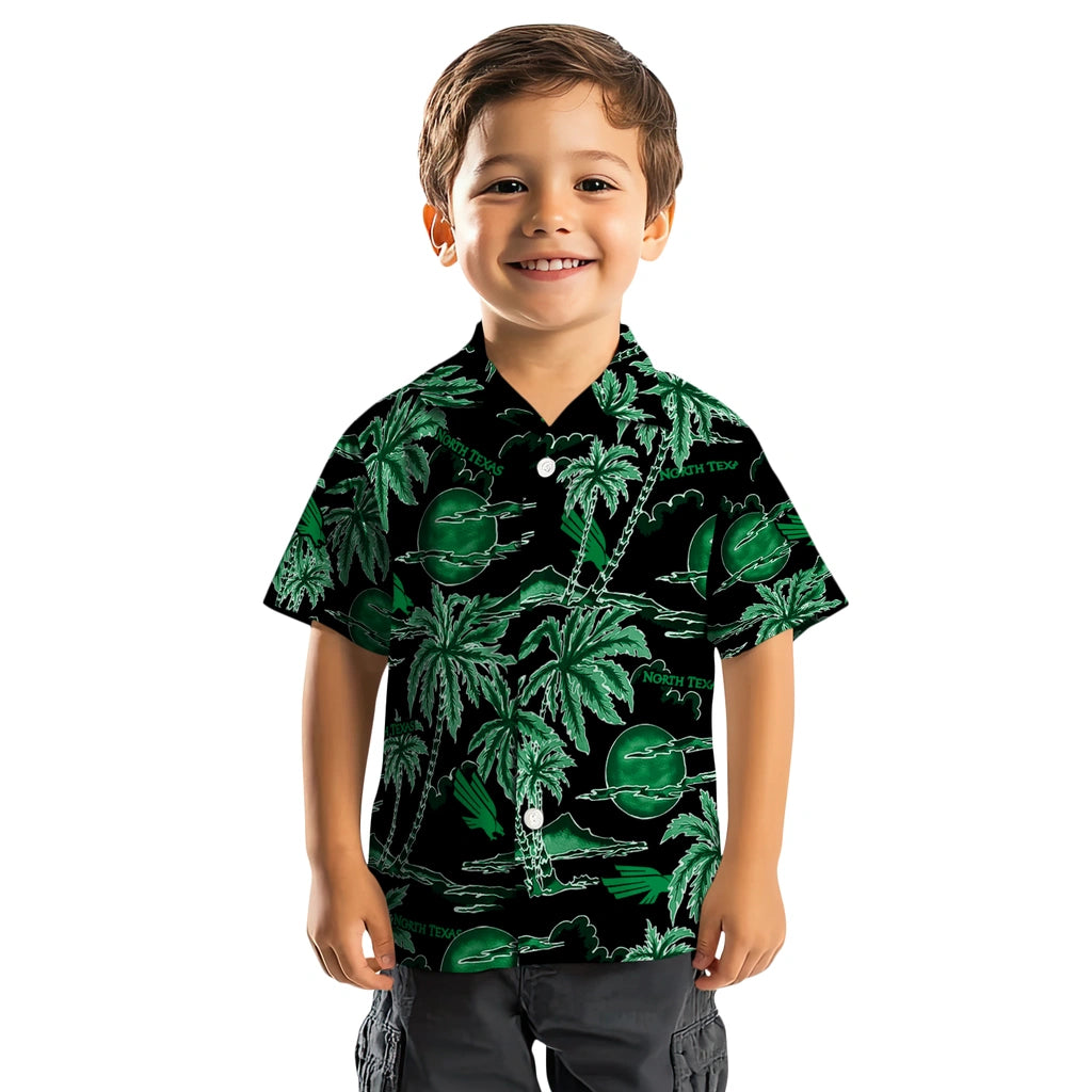 North Texas Mean Green Hawaiian Shirt - Palm Sunset | Hula Hawaiian Shirts
