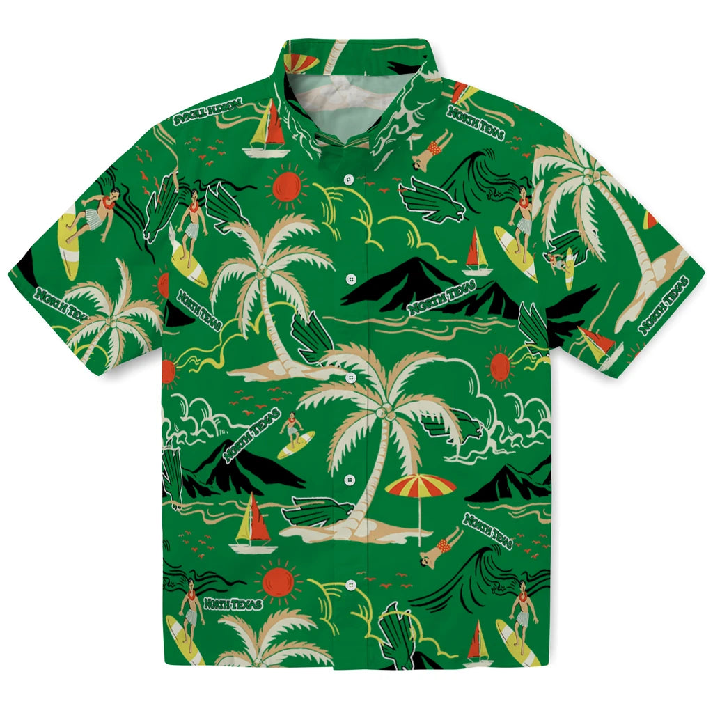 North Texas Mean Green Hawaiian Shirt - Palm Tree Island | Hula Hawaiian Shirts