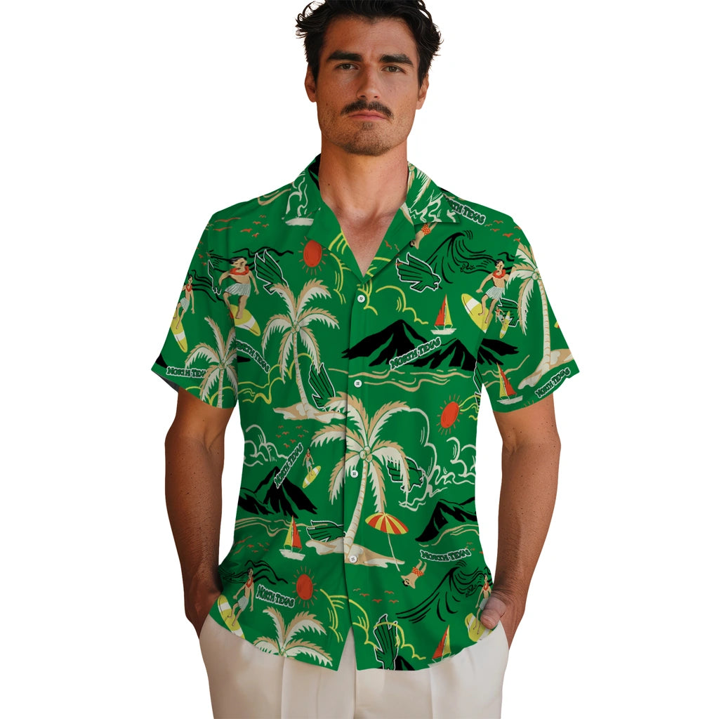 North Texas Mean Green Hawaiian Shirt - Palm Tree Island | Hula Hawaiian Shirts