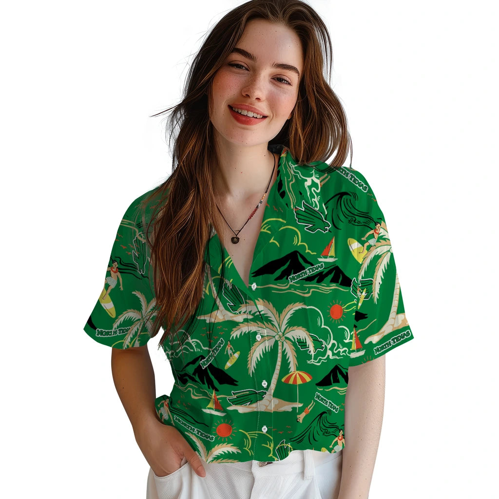 North Texas Mean Green Hawaiian Shirt - Palm Tree Island | Hula Hawaiian Shirts