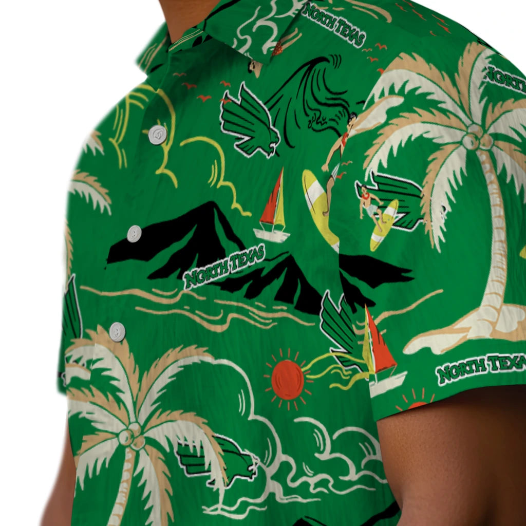 North Texas Mean Green Hawaiian Shirt - Palm Tree Island | Hula Hawaiian Shirts