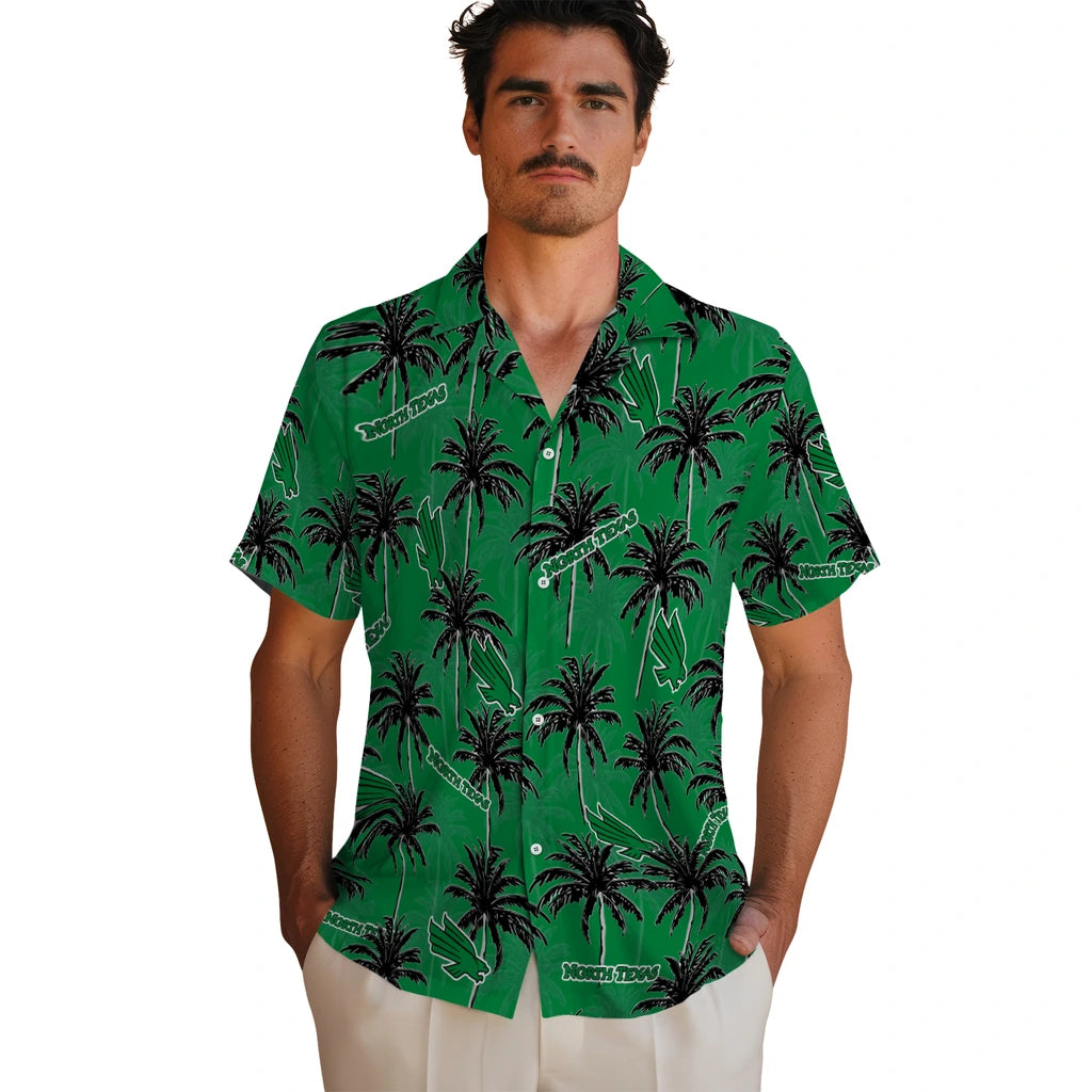North Texas Mean Green Hawaiian Shirt - Palm Tree Motif | Hula Hawaiian Shirts