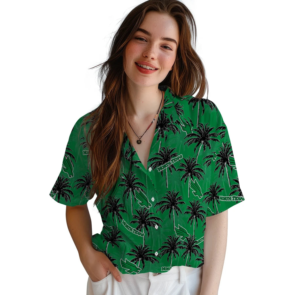 North Texas Mean Green Hawaiian Shirt - Palm Tree Motif | Hula Hawaiian Shirts
