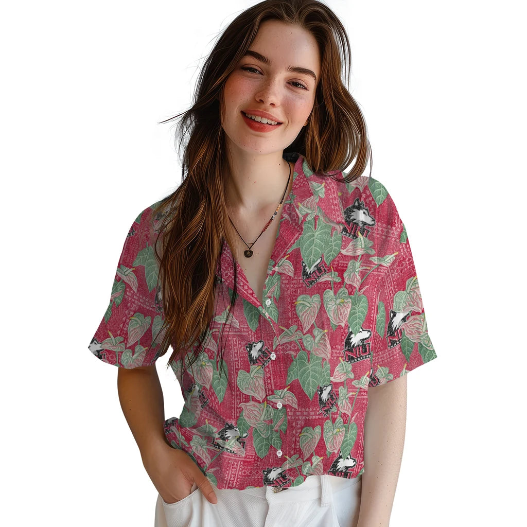 Northern Illinois Huskies Hawaiian Shirt - Anthurium Overlay | Hula Hawaiian Shirts
