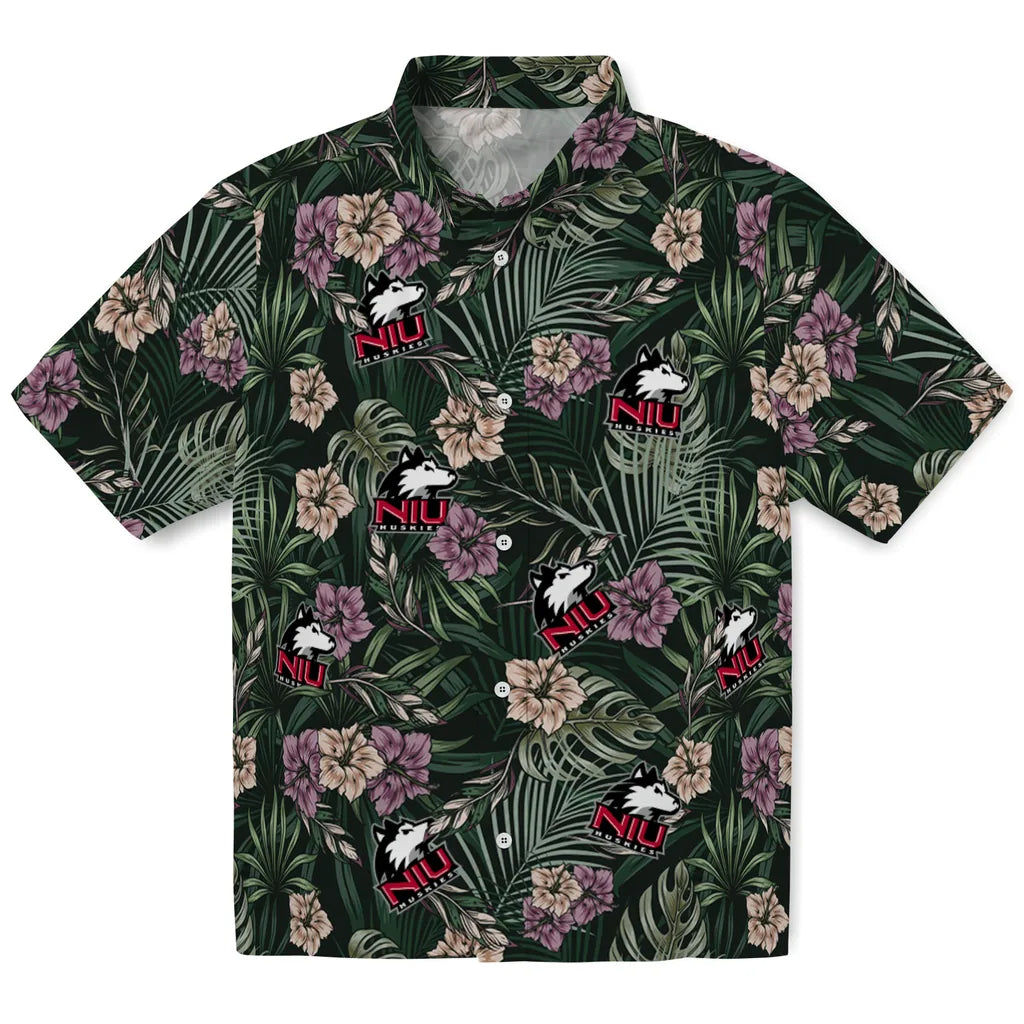 Northern Illinois Huskies Hawaiian Shirt - Hibiscus Leaves Pattern | Hula Hawaiian Shirts