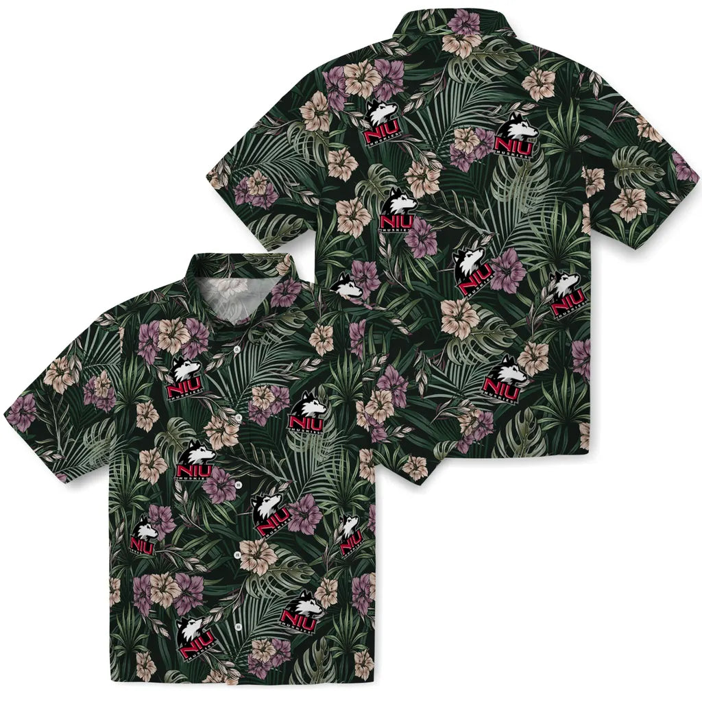 Northern Illinois Huskies Hawaiian Shirt - Hibiscus Leaves Pattern | Hula Hawaiian Shirts